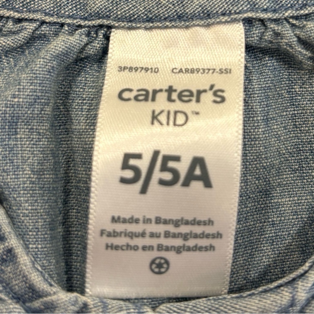 NWOT Carters Kid Chambray Button Front Shirt Girl's Size 5T - Picture 3 of 3